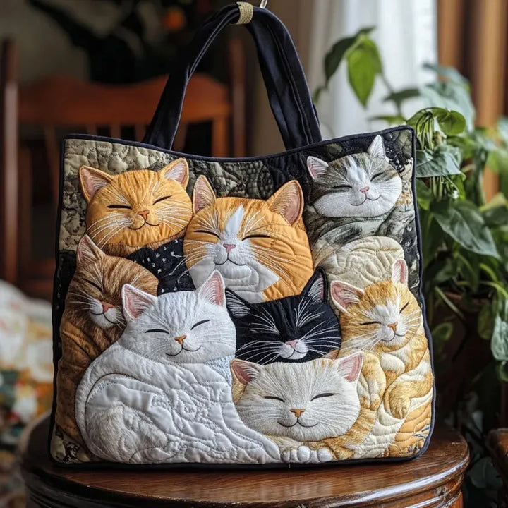 ぽんこ様 お月様＆猫友 トートバッグ ハンドメイド ハンドメイドキルティングトートバッグ - 眠る子猫 – おばあちゃんアトリエ